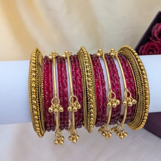 Kundan with glass red bridal bangle