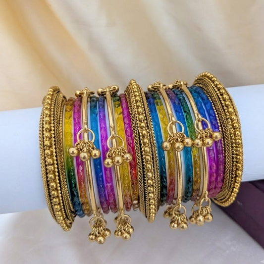Kundan with glass multi bridal bangle