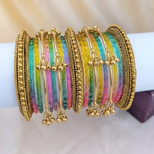 Kundan with glass Pastel multi bridal bangle