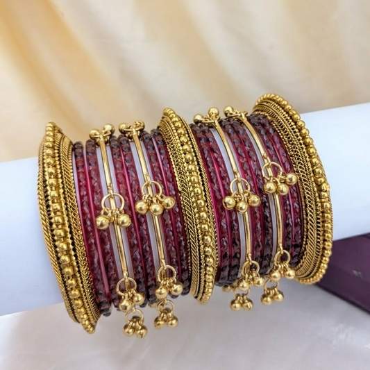 Kundan with glass purple bridal bangle