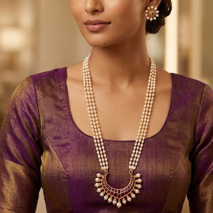 Cresent shaped kemp pendant Long Necklace
