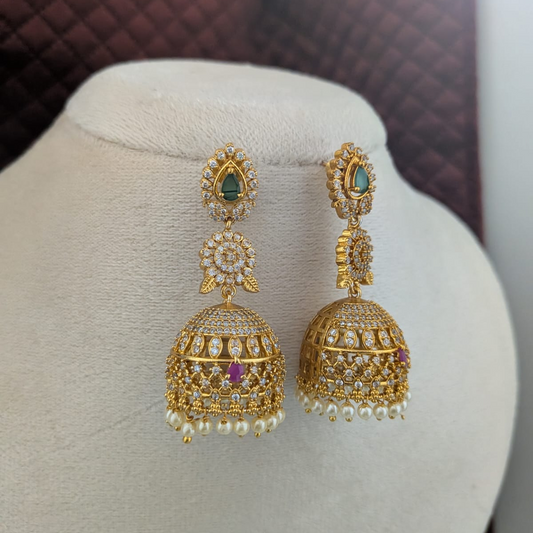 3 layered CZ stone bridal jumkha