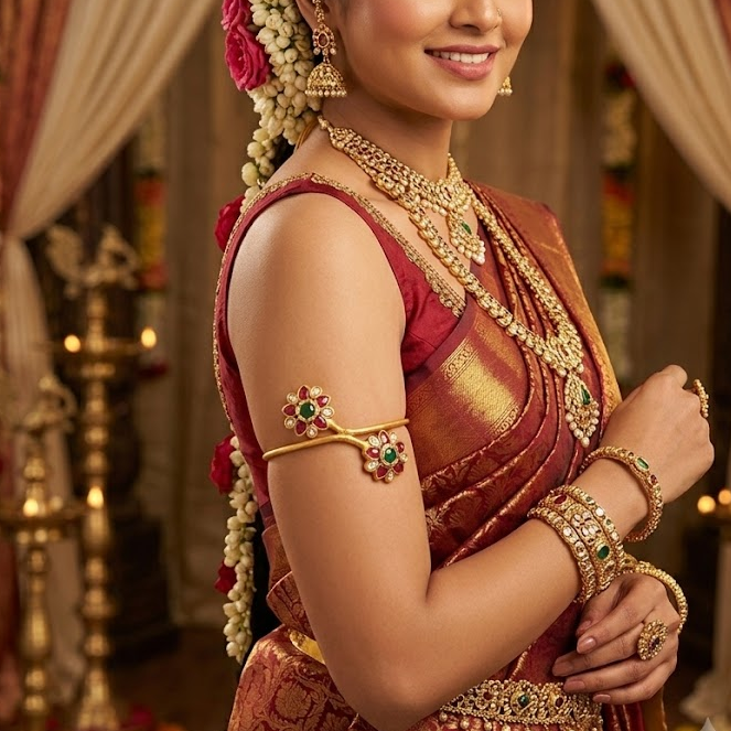 Jadau kundan Twin flower armlet Bajuband Vanki