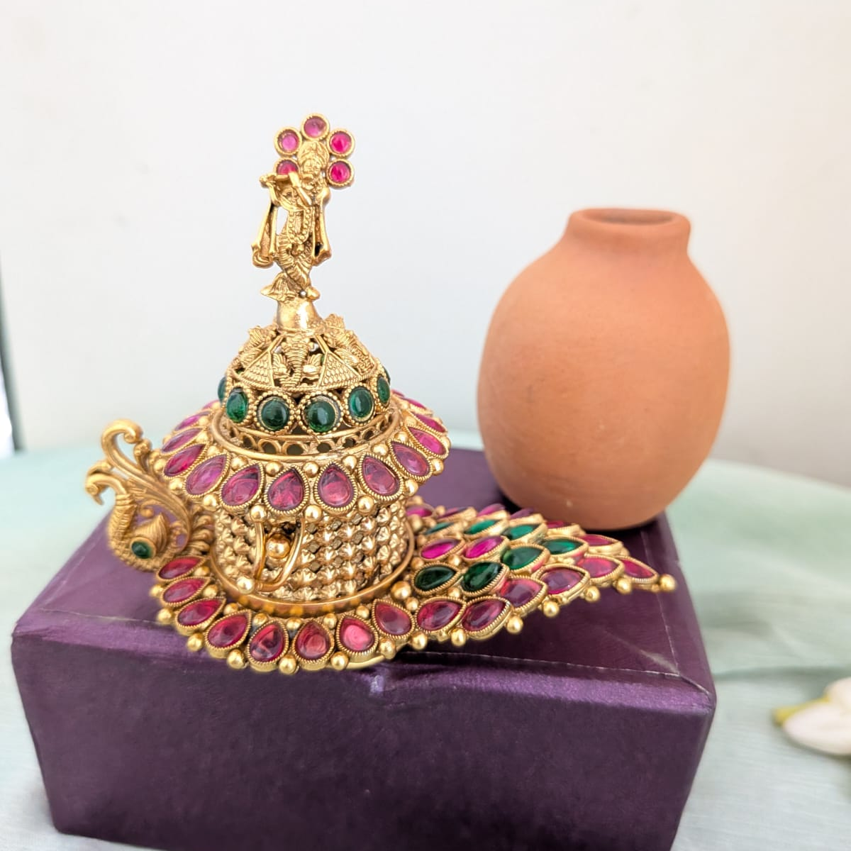 Intricate design Sindoor box with Krishna on the lid