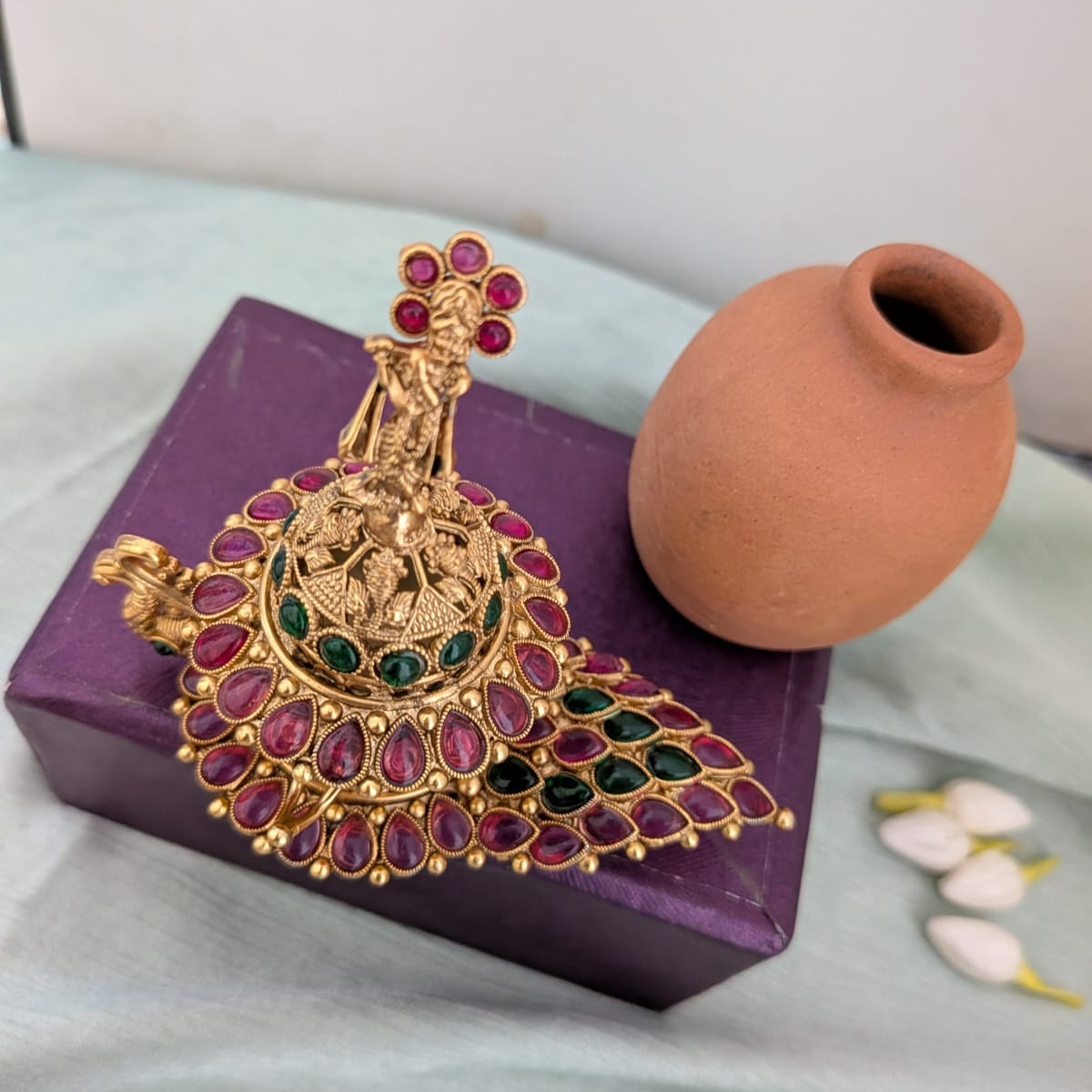 Intricate design Sindoor box with Krishna on the lid