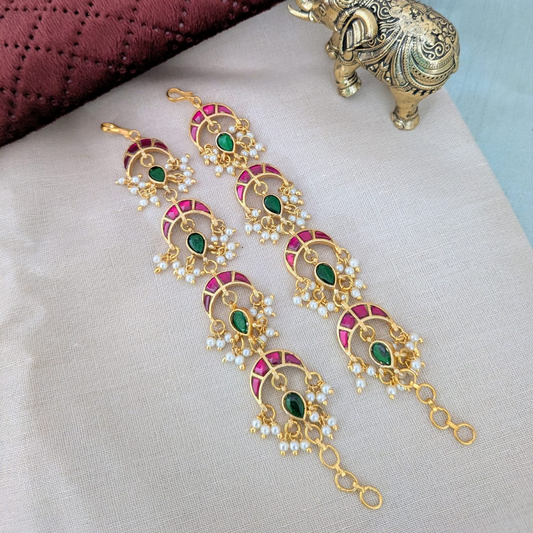 Jadau Half moon multi pearl drop earchain