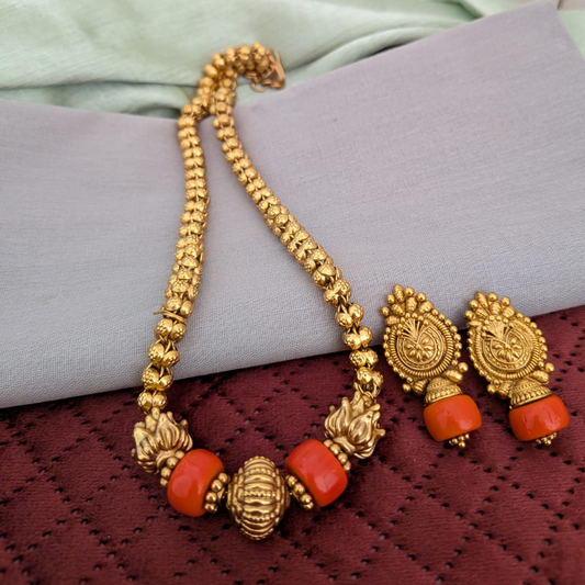Gold coral long Necklace