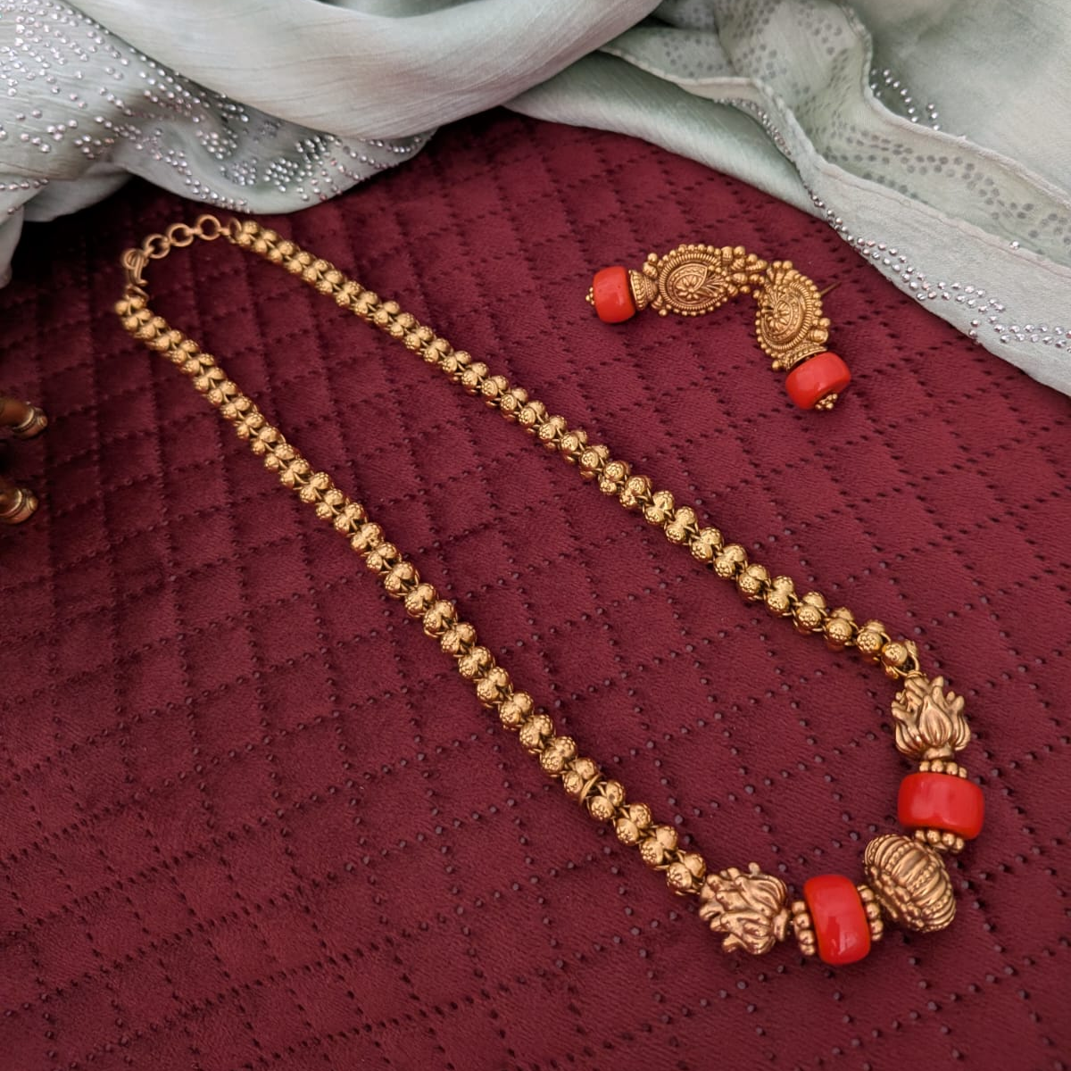 Gold coral long Necklace