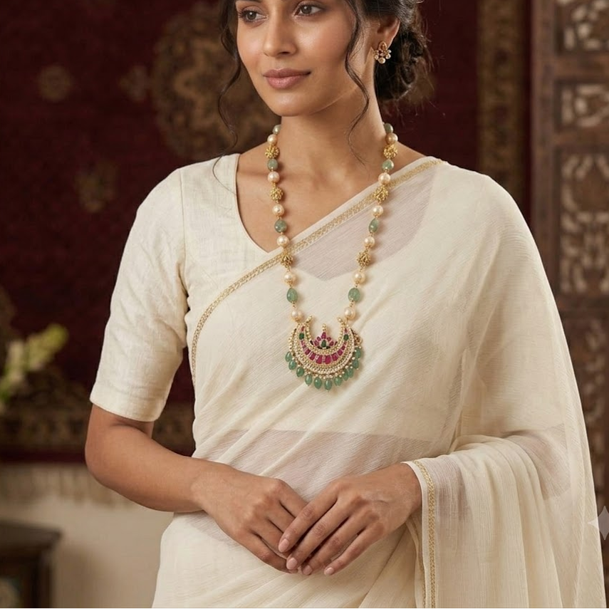 Jadau kundan Half moon pendant chain set