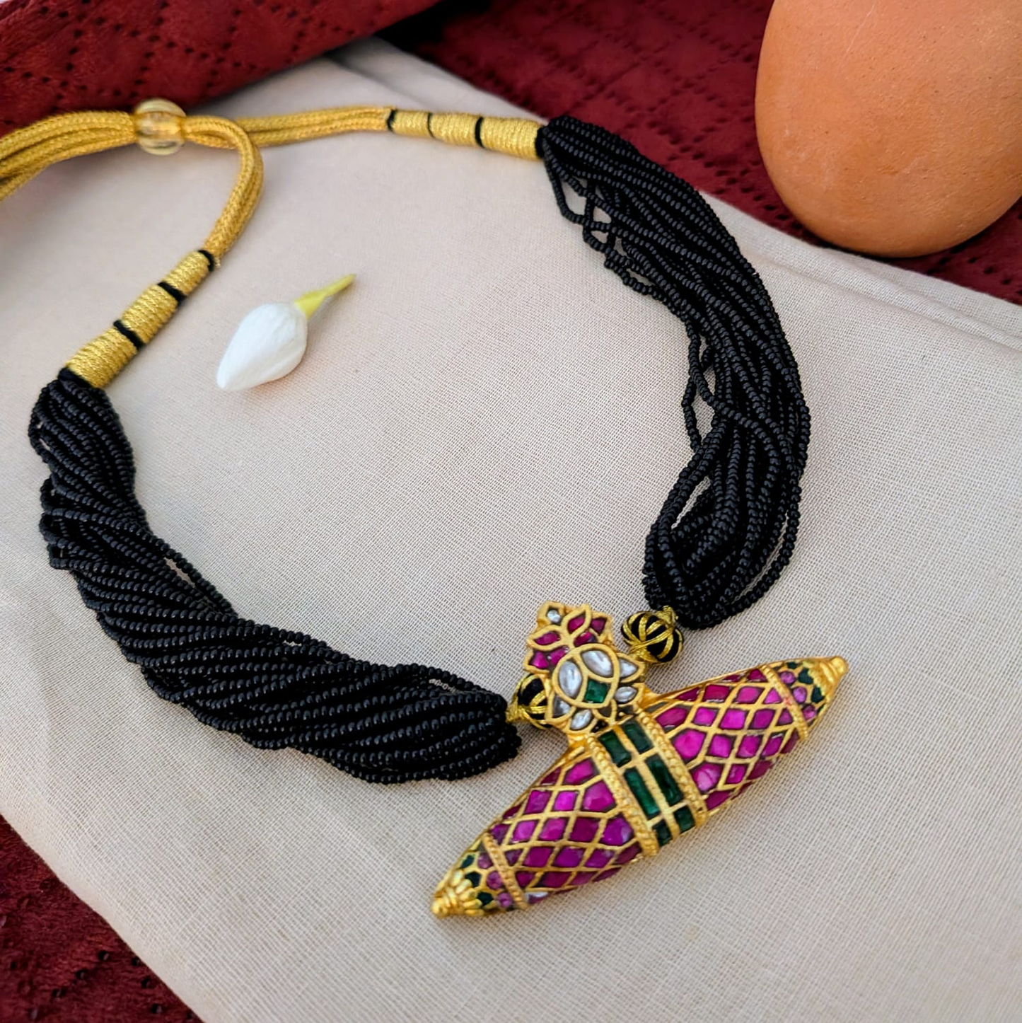Jadau Kundan Taweez pendant black beaded necklace