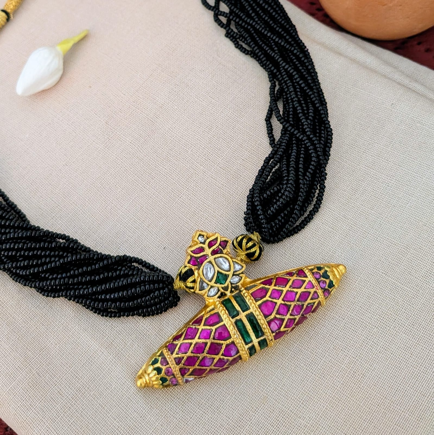 Jadau Kundan Taweez pendant black beaded necklace