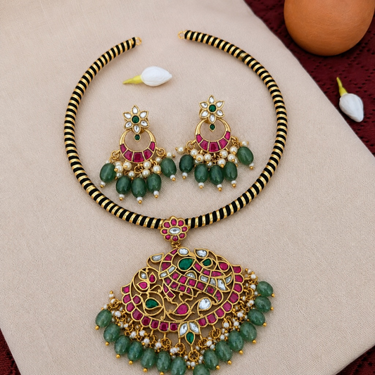 Floral Jadau kundan pendant hasli set