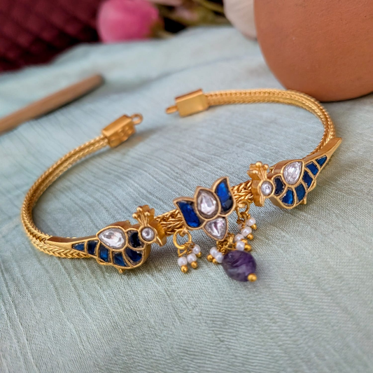 Jadau kundan bird with Lotus bule Choker