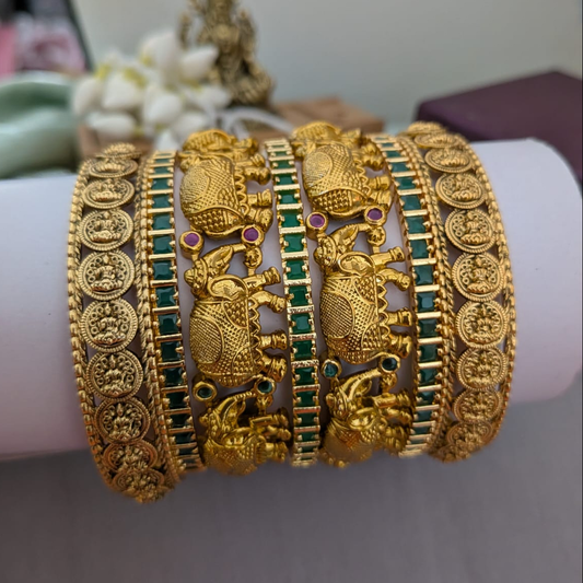 Antique Elephant bridal bangle in Green and white stone