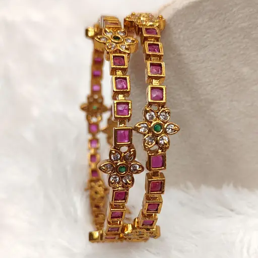 Premium square ruby with white stone bangle