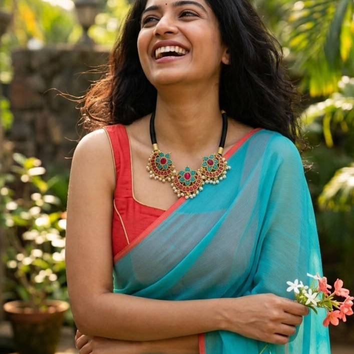 Jadau kundan Turquoise blue with ruby stone Pendant thread set