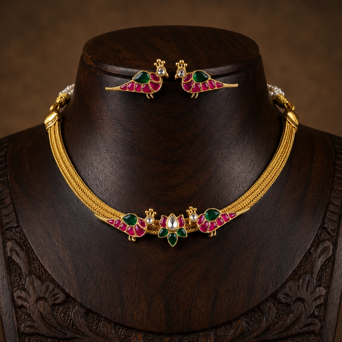 Jadau kundan stone Lotus with bird choker