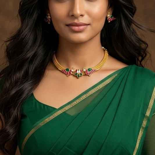 Jadau kundan stone Lotus with bird choker