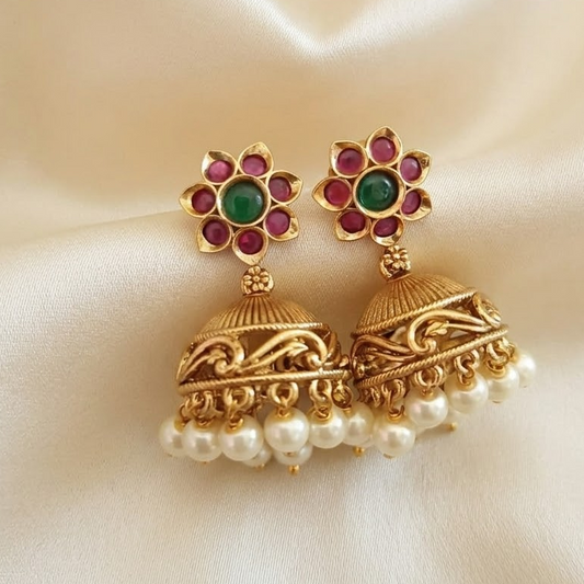 Ruby stone jumkha earring