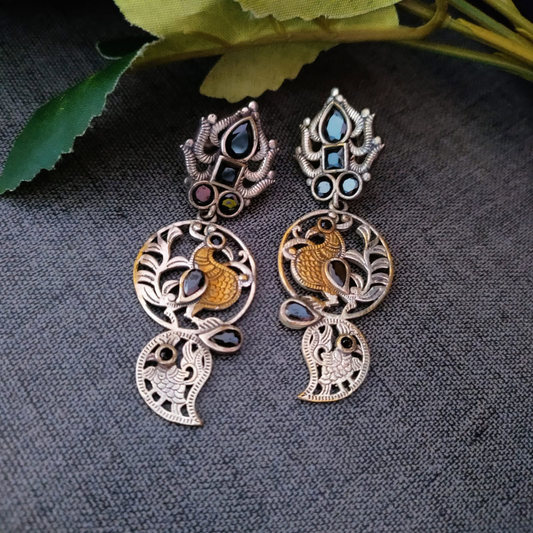 nadure peacock stone dual tone earring