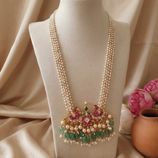 5 layer ruby peacock Jadau kundan long necklace