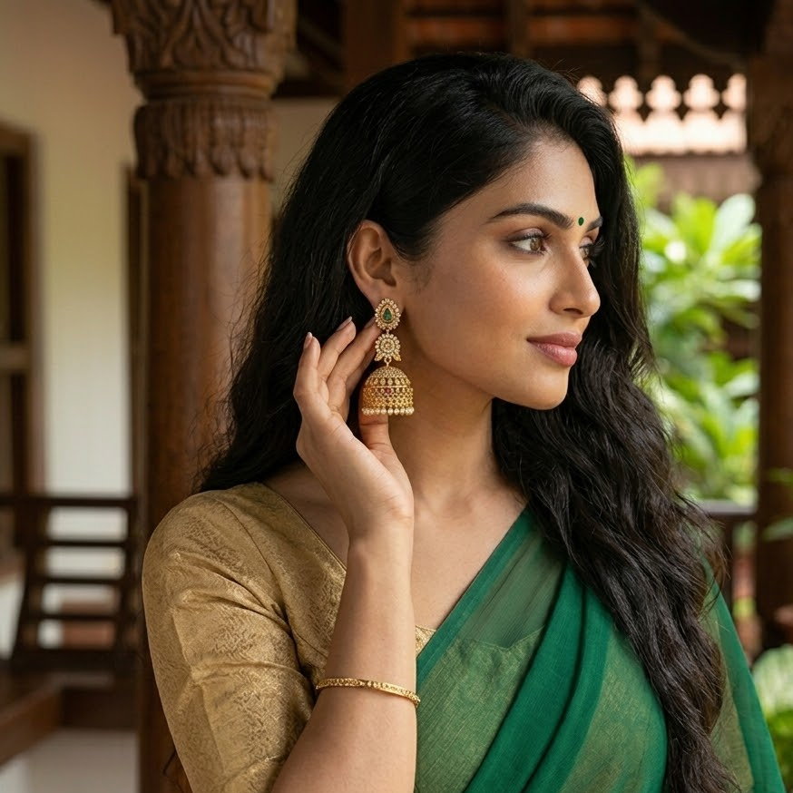 3 layered CZ stone bridal jumkha