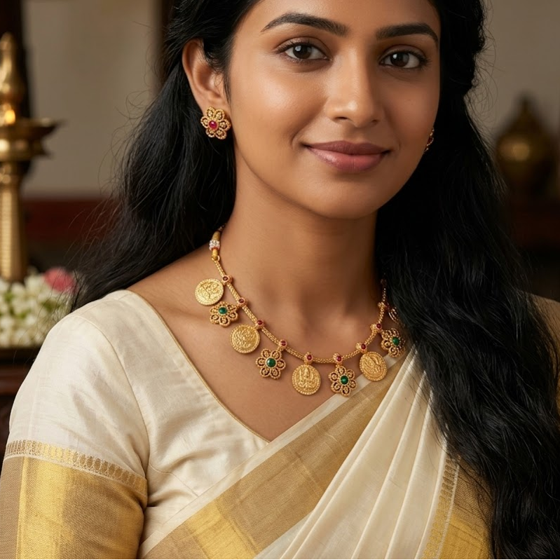 Lakshmi coin ruby stone necklace