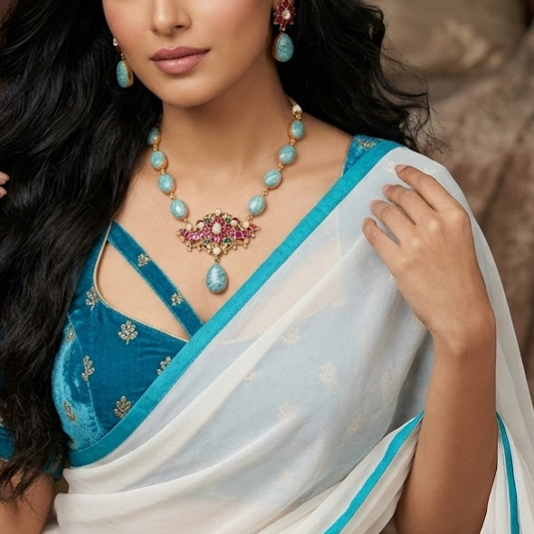 Bold and beautiful Jadau kundan exclusive stone necklace set Amazonite