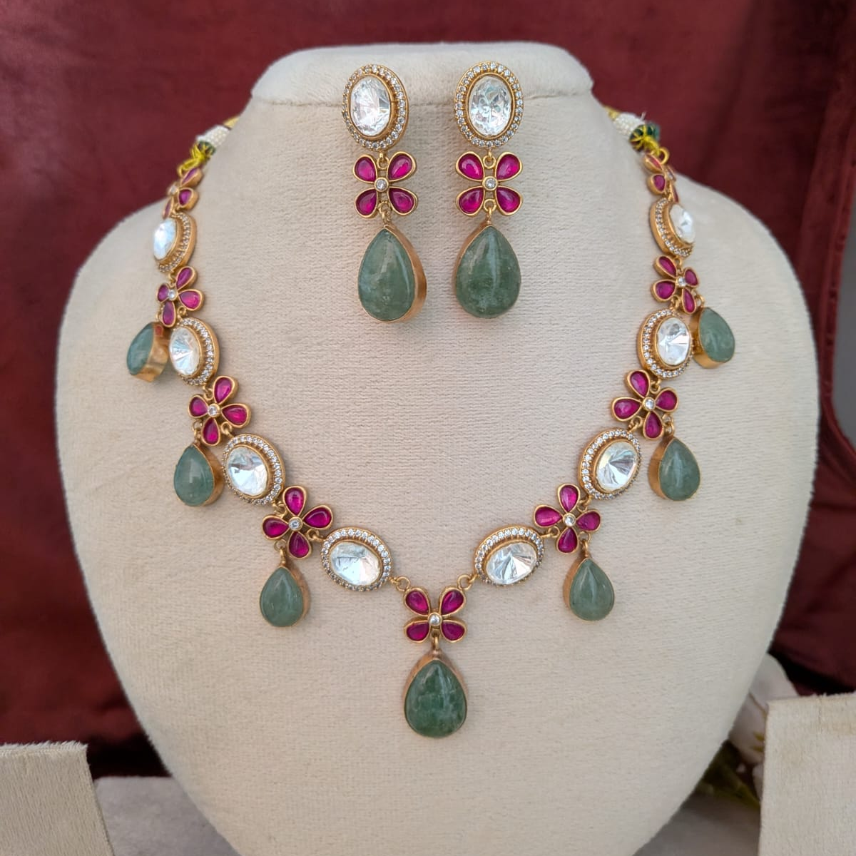 Jade drop with Jadau kundan fusion necklace