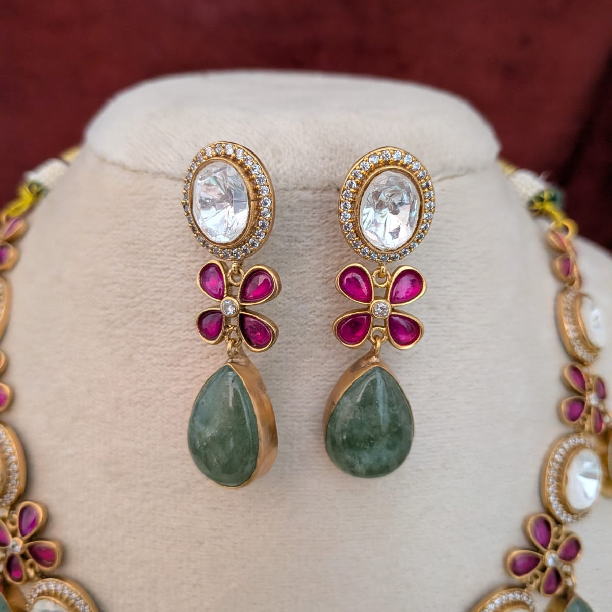 Jade drop with Jadau kundan fusion necklace