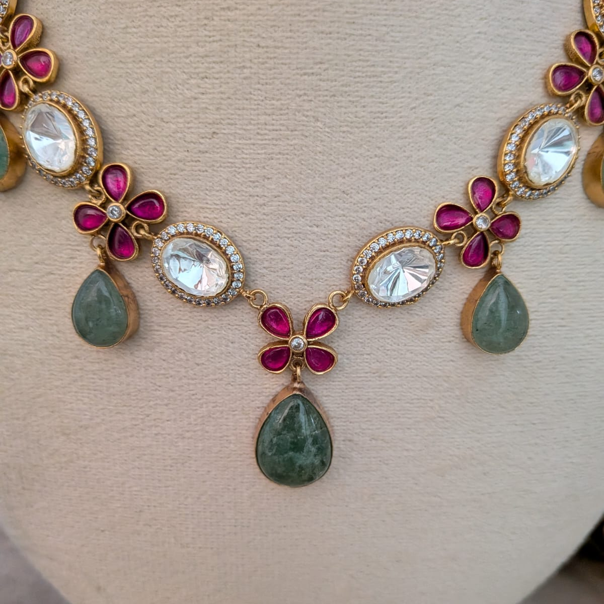 Jade drop with Jadau kundan fusion necklace