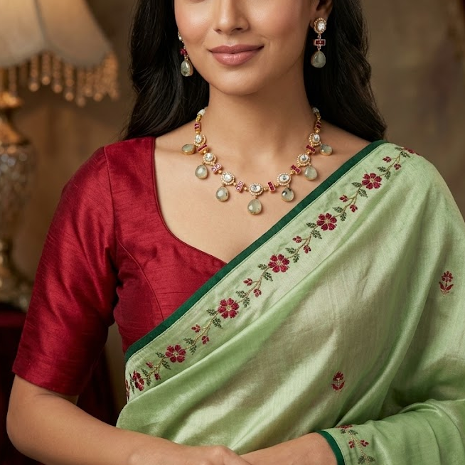 Prehnite and Kundan stone studded Jadau kundan Necklace
