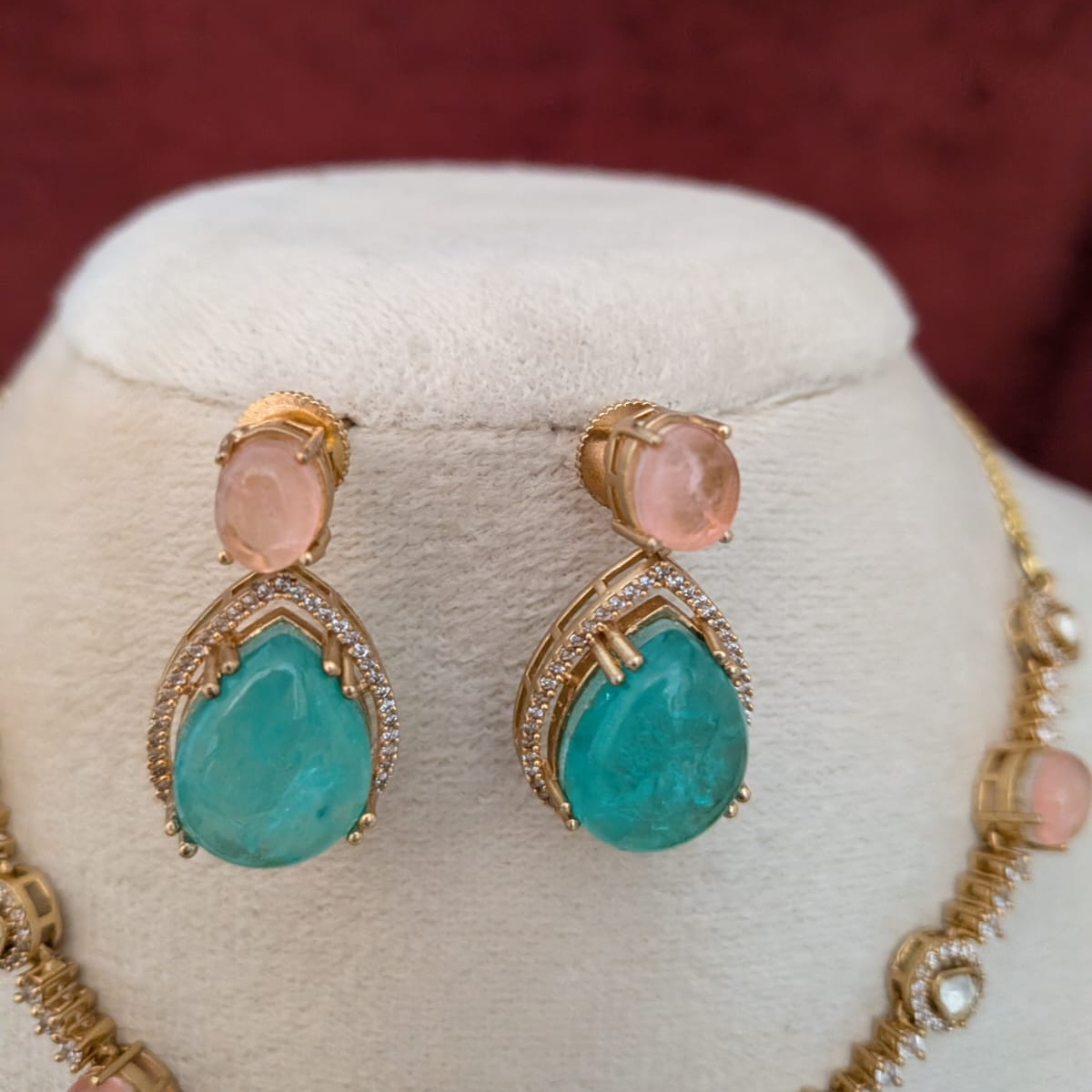 Polki moisanite doublet stone necklace set