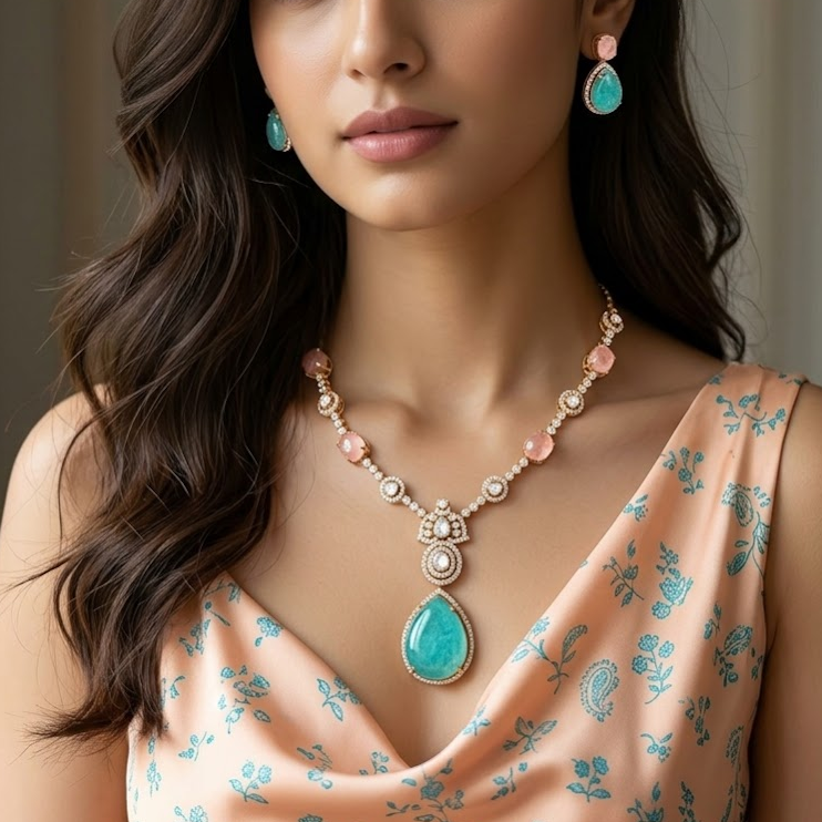 Polki moisanite doublet stone necklace set