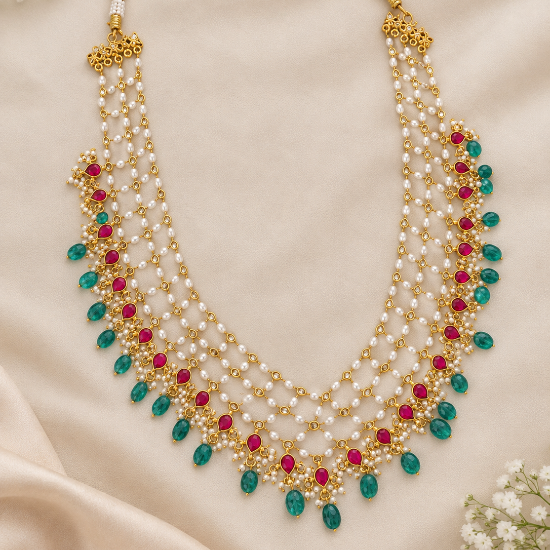 Jadau kundan stone bridal ruby drop pearl  necklac