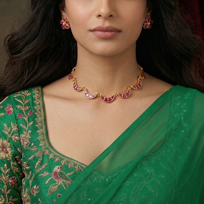 Jadau kundan Ruby Stone Necklace Set