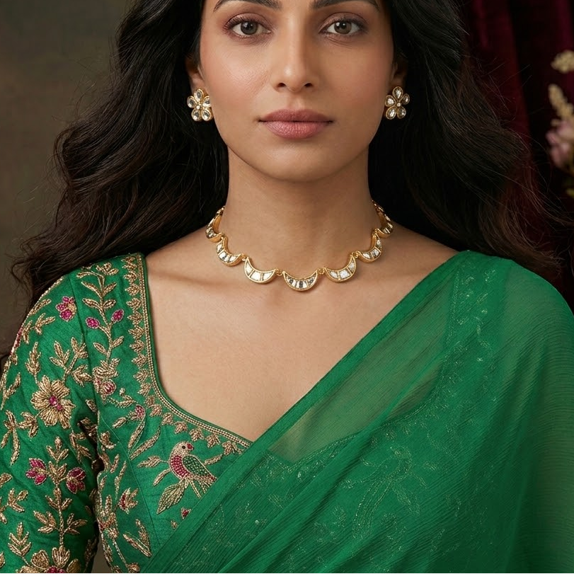 Jadau kundan white Stone Necklace Set