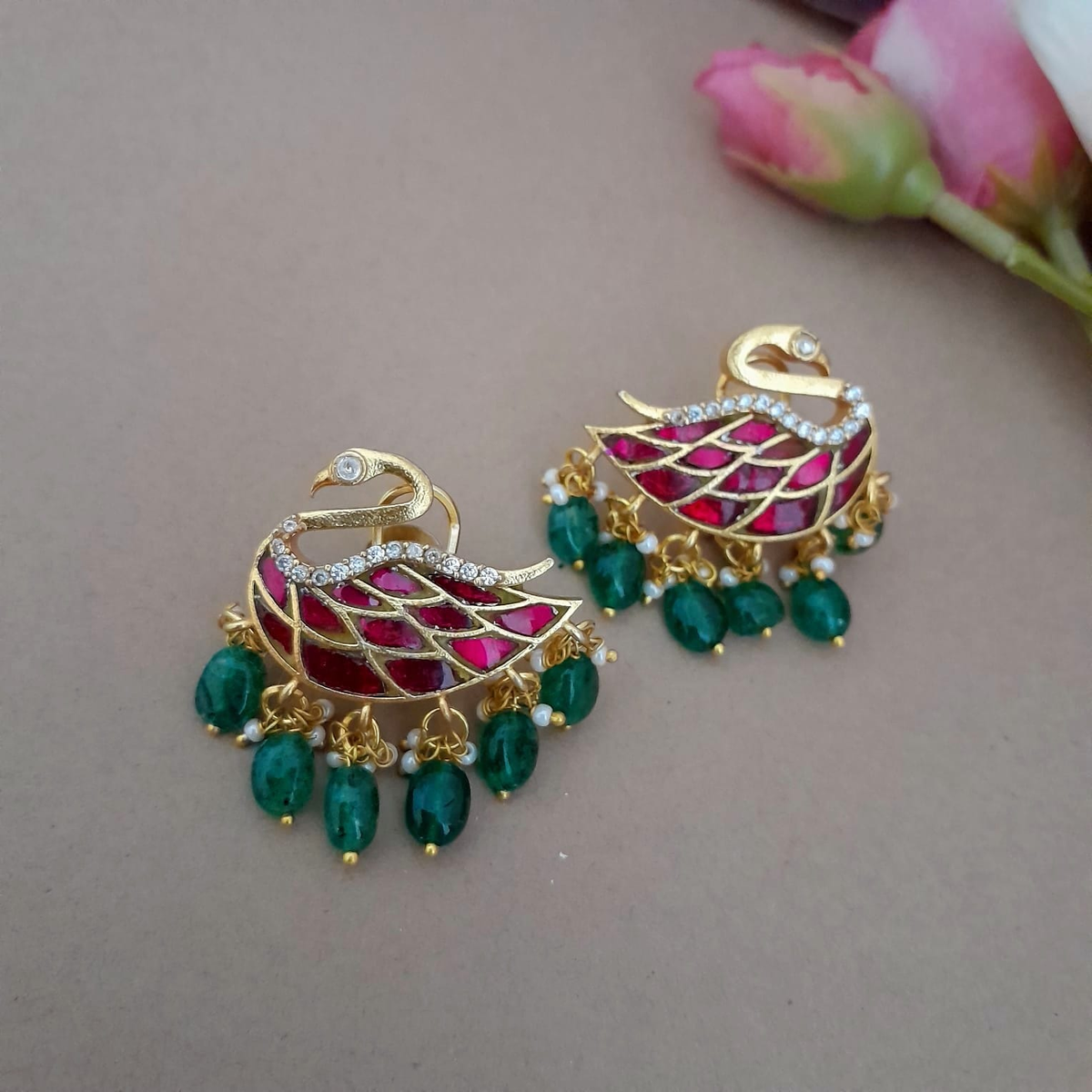 Jadau Kundan Peacock Earrings