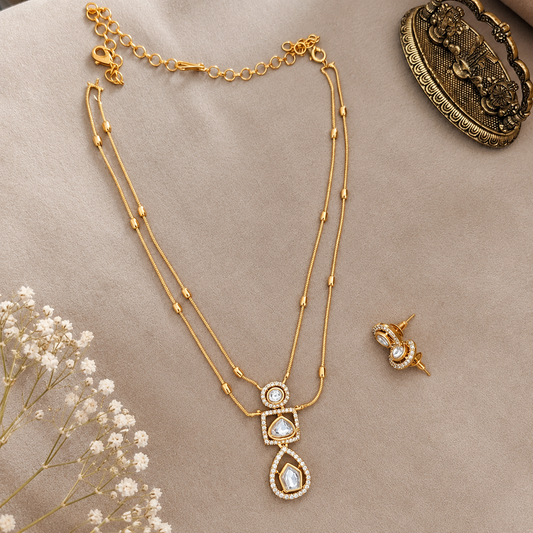 Moisannite stone pendant chain set