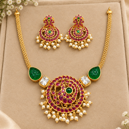 Peacock ruby chocker set