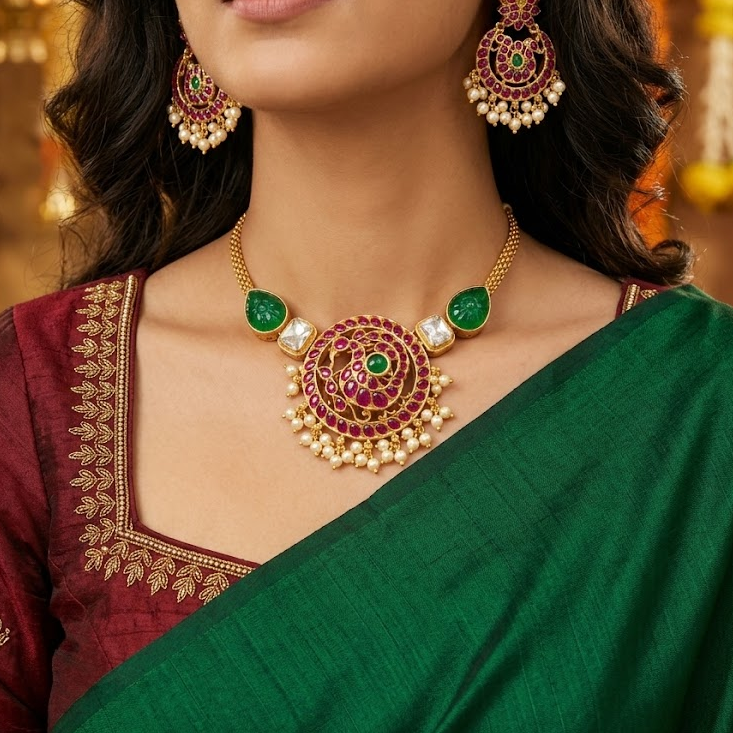 Peacock ruby chocker set