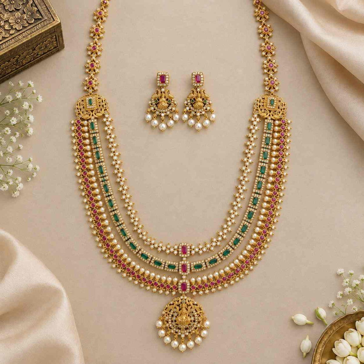 3 layered Kemp Bridal Necklace Set