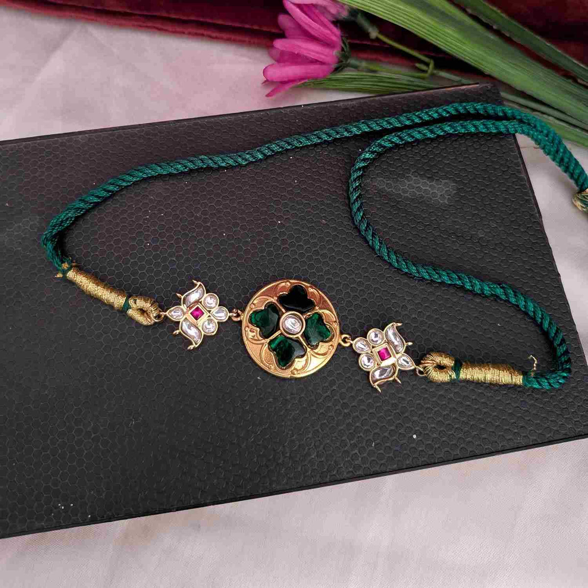 Jadau kundan Green stone choker necklace