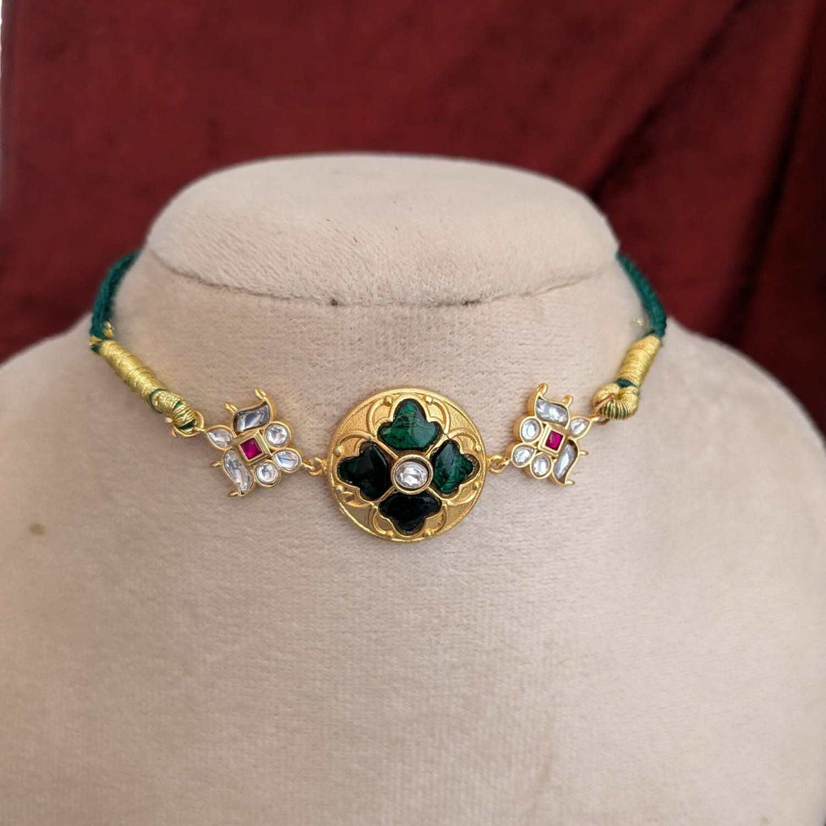 Jadau kundan Green stone choker necklace