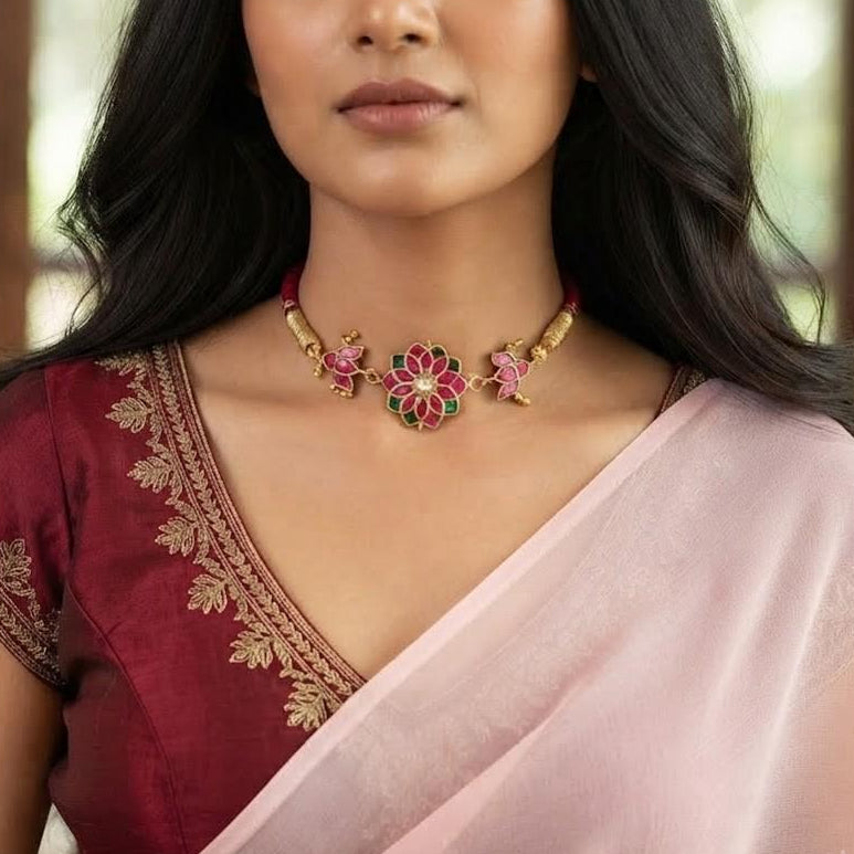 Jadau kundan Ruby floral choker
