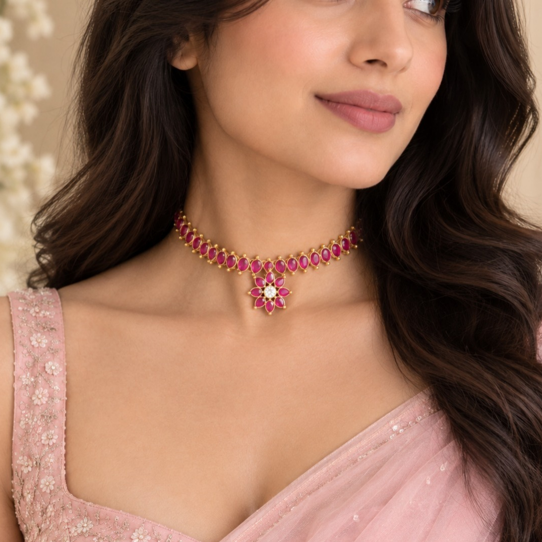 Jadau kundan Ruby floral choker