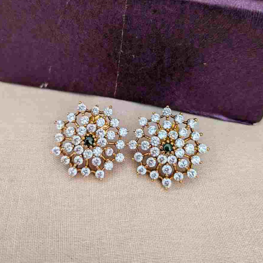 White AD With Green Stone Earring