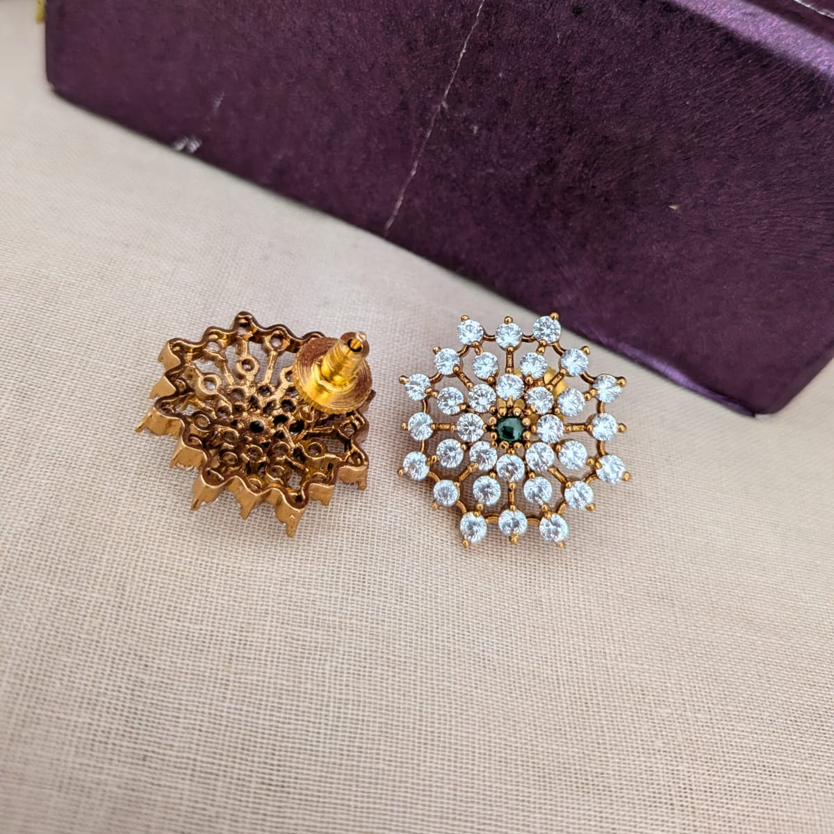 White AD With Green Stone Earring