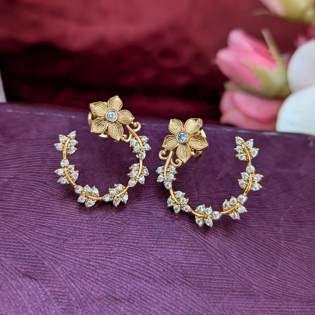 White AD  Floral Stone Earring