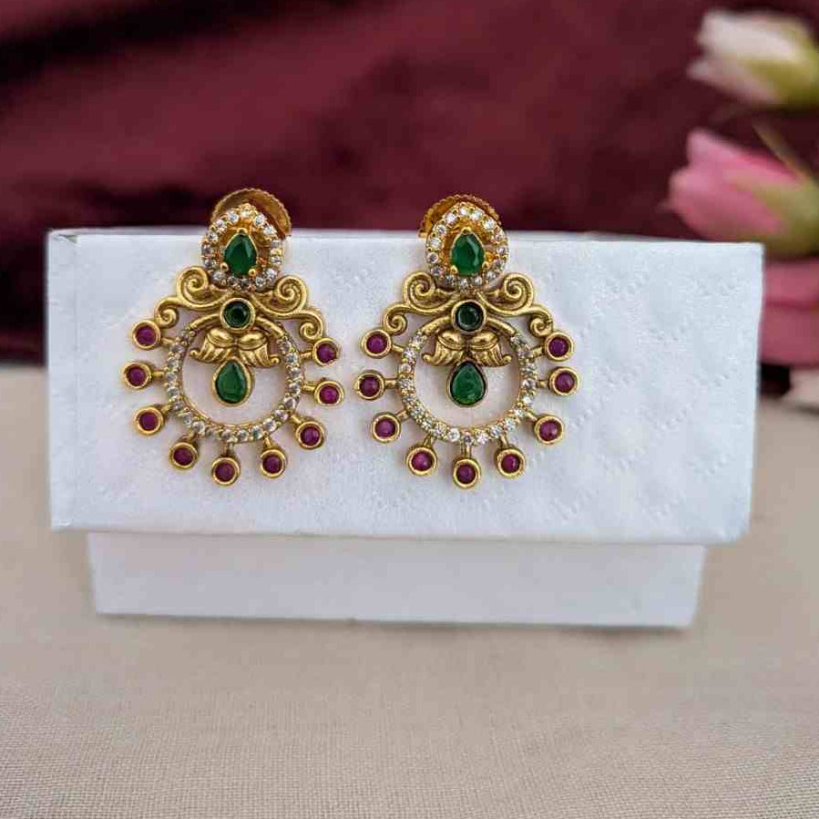 Floral Ruby With Green Stone Earring
